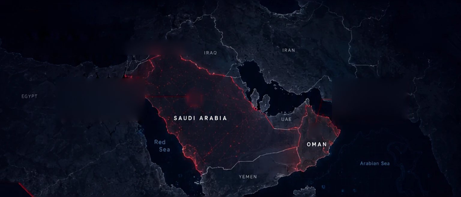 Map of the Arabian Peninsula marking AST’s offices in Riyadh and Muscat