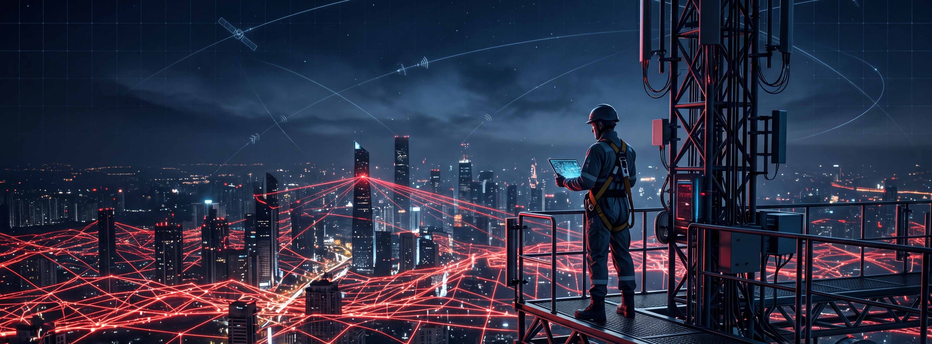 Telecom engineer above a connected city